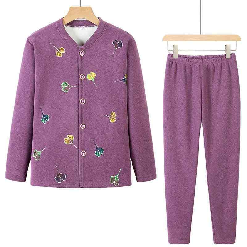 レディース 秋冬 保暖 インナー セット 長袖 カーディガン 長ズボン 綿素材 発熱 機能 二層構造 花柄 半ハイネック 厚手 暖か 50代 大人女性 向け 紫 ピンク ベージュ