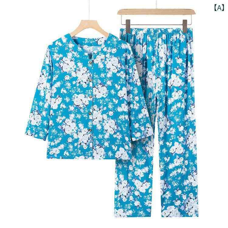 シニア レディース 夏 カジュアル スタイル 長袖 カーディガン フルレングス 長ズボン ツーピース セット レーヨン ビスコース 薄手 ゆったり シルエット ポケット 花柄 多色 プリント