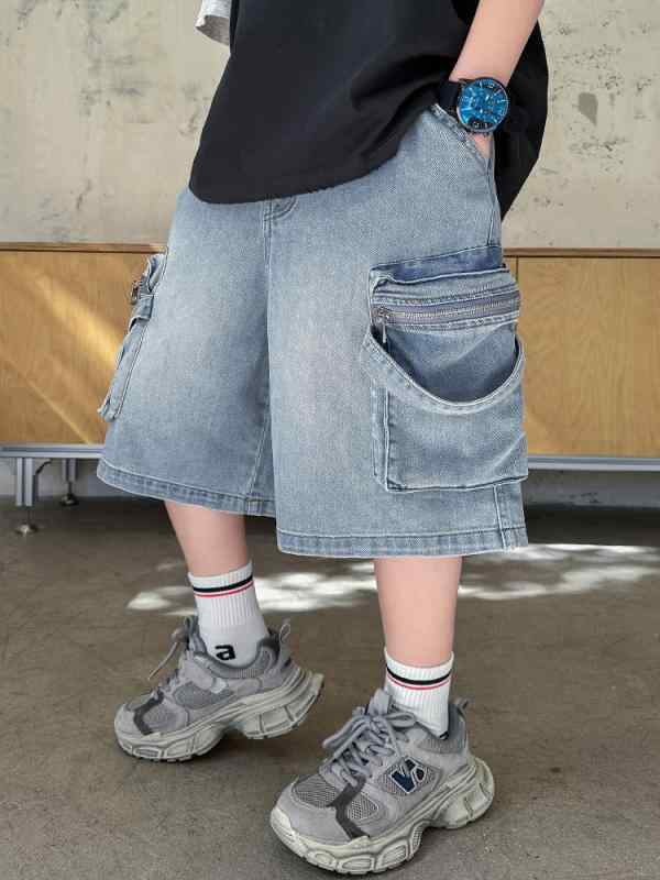 男の子 デニム ショーツ 夏 韓国 コットン 素材 柔らかい 無地 ミッドライズ エラスティック ウェスト ..