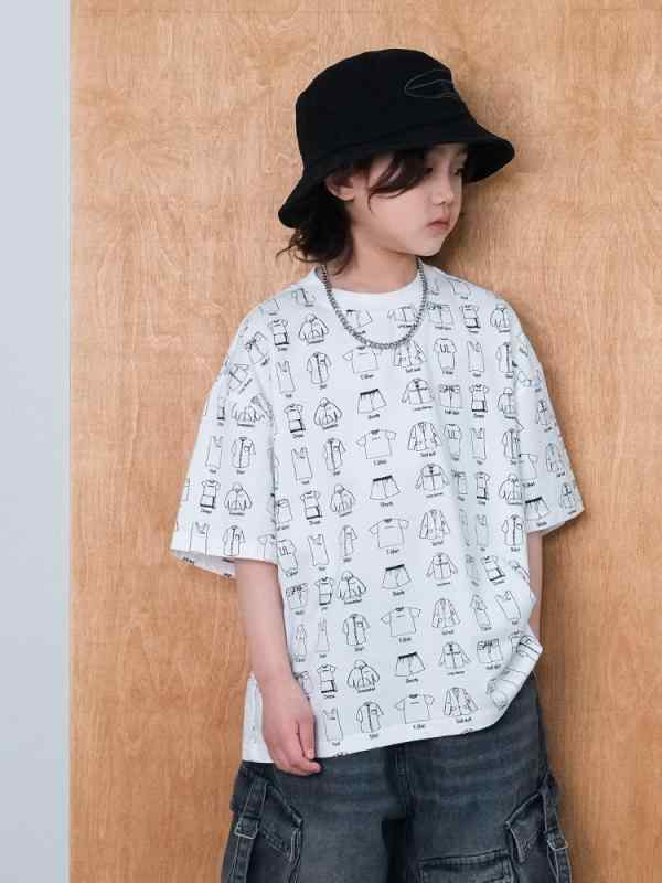 Tシャツ 男の子 半袖 夏用 綿 吸湿速乾 白 ラウンドネック 韓国 カジュアル トレンド 子供服 トップス ..