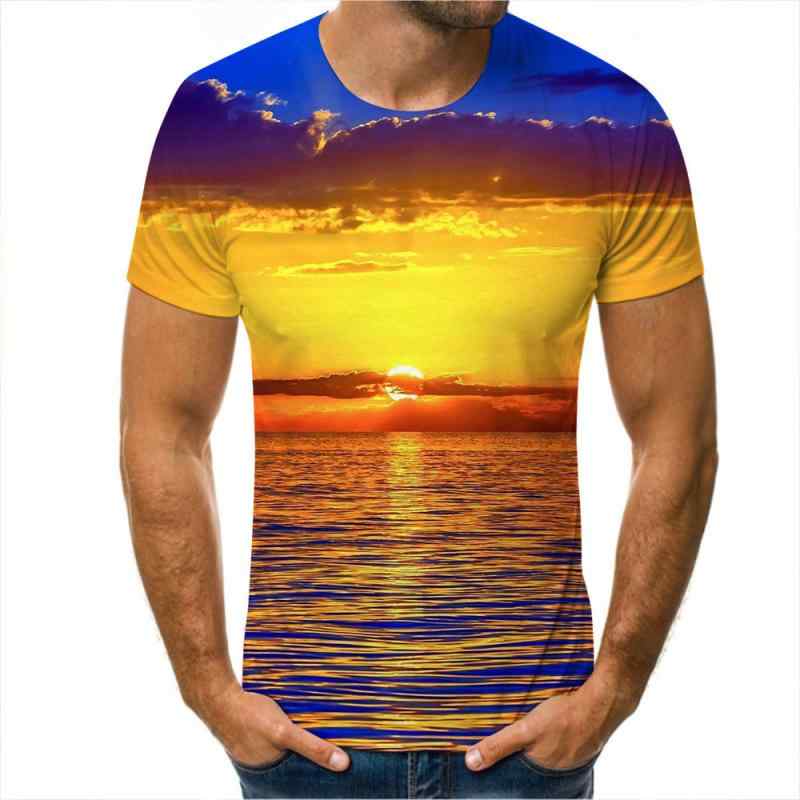 Tシャツ メンズ 半袖 ゆったり デジタルプリント 風景 3D 春 カジュアル 通気性 ポリエステル トップス..