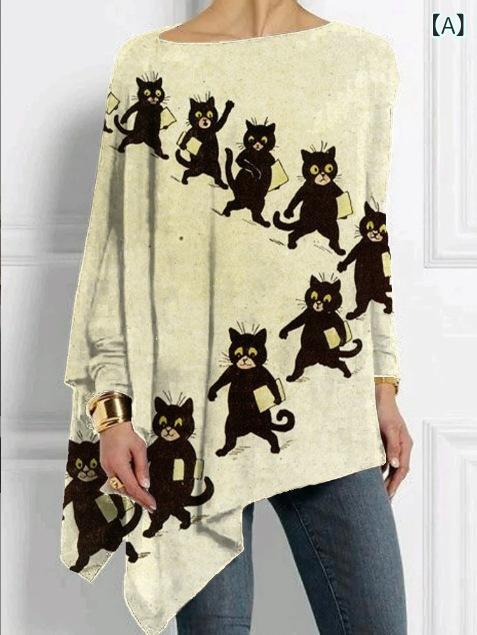 Tシャツ レディース 長袖 ルーズフィット 3Dプリント スパンコール クルーネック ラグランスリーブ ミ..