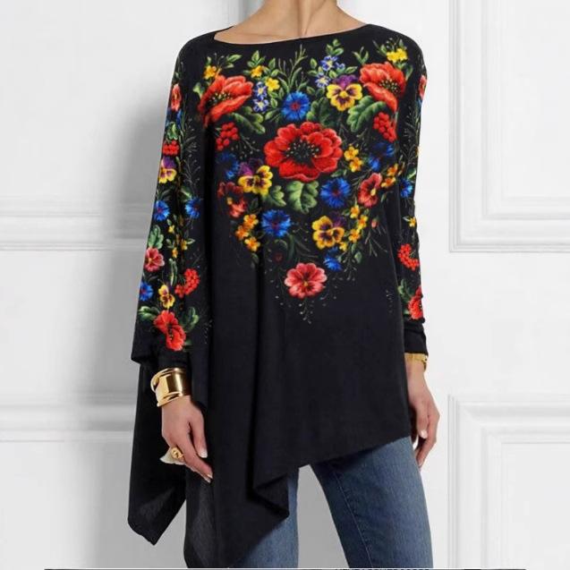 レディース Tシャツ 長袖 プルオーバー クルーネック ルーズフィット 3Dプリント スパンコール アーバ..