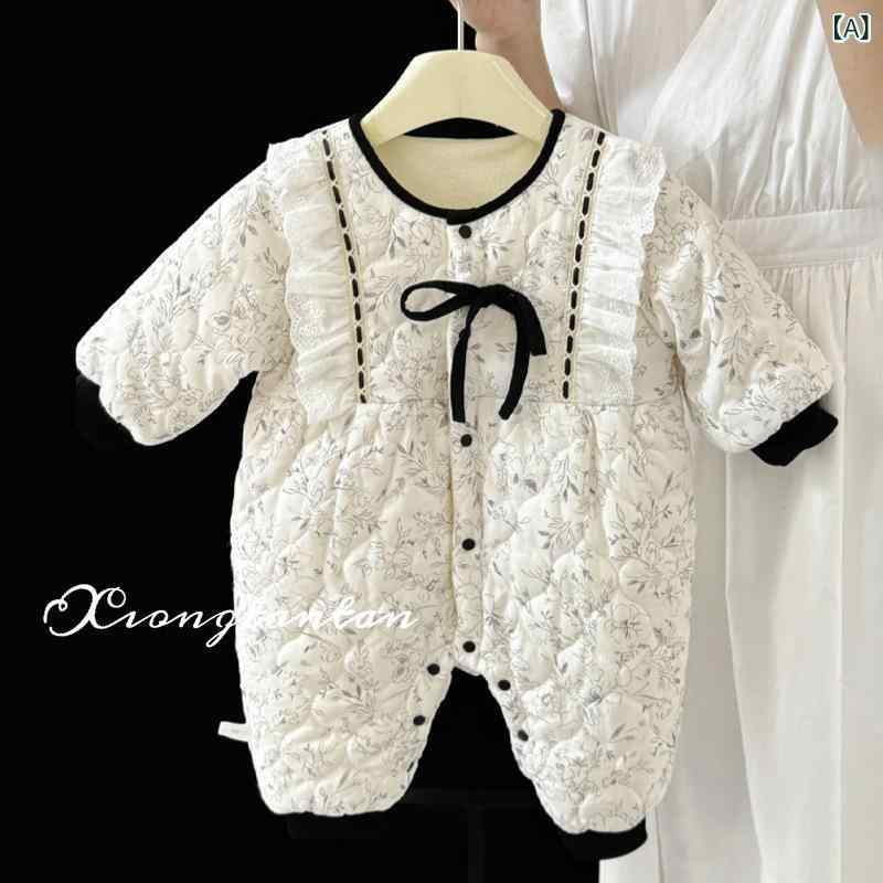 ロンパース 女の子 かわいい プリンセス ドレス ベビー 冬 長袖 厚手 保暖 厚手 ポリエステル ブラック..