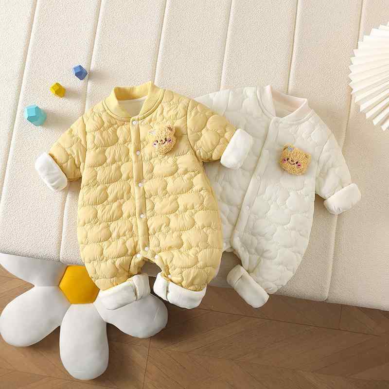 ベビー ロンパース 秋冬 厚手 保暖 キルティング クローリング服 男の子 女の子 長袖 ポリエステル 韓..