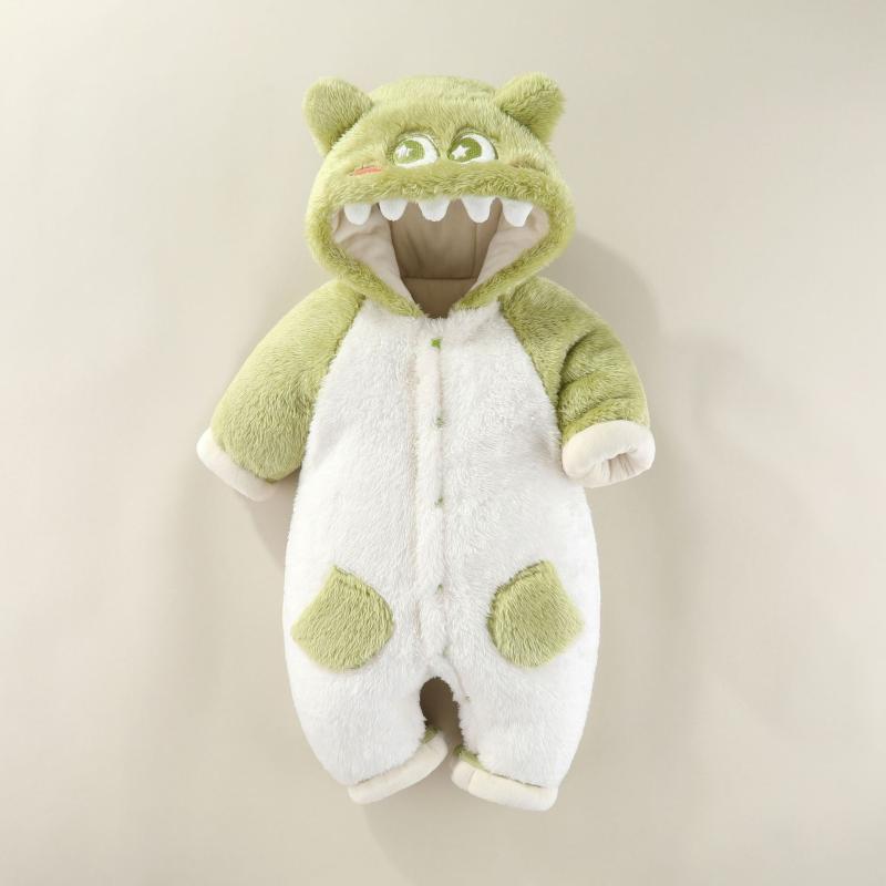 ベビー ロンパース 男の子 女の子 新生児 秋冬 厚手 フード付き 長袖 保暖 クローラー カジュアル ポリ..