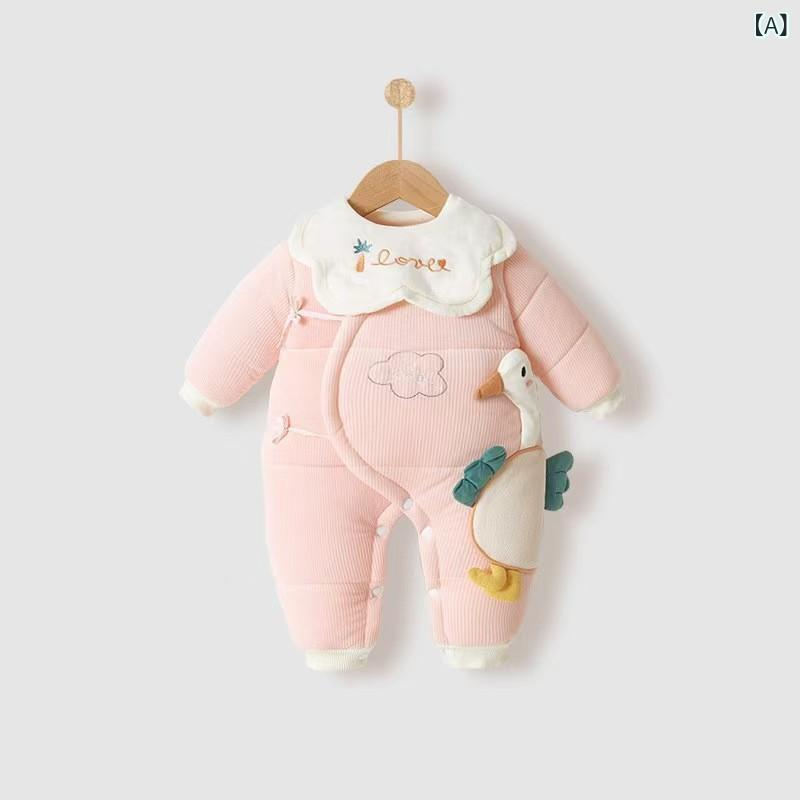 ベビー ロンパース クローリング 男の子 女の子 秋冬 厚手 綿 保温 長袖 よだれカバー カートゥーン ピ..