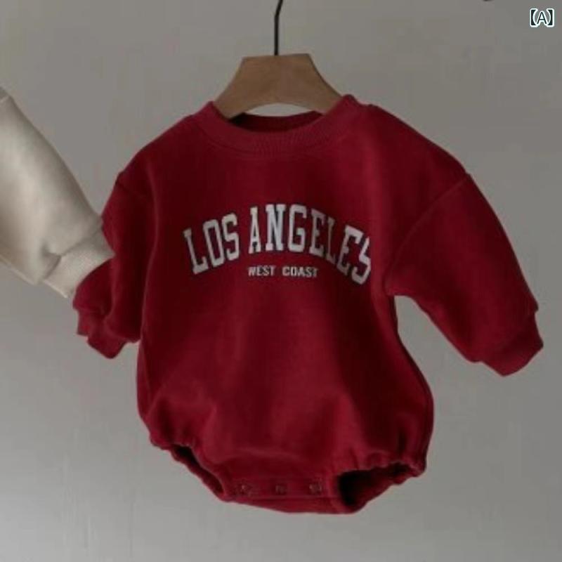 ベビー クローラー 男の子 女の子 冬 長袖 裏起毛 綿 厚手 シンプル 韓国 アルファベット プリント カ..