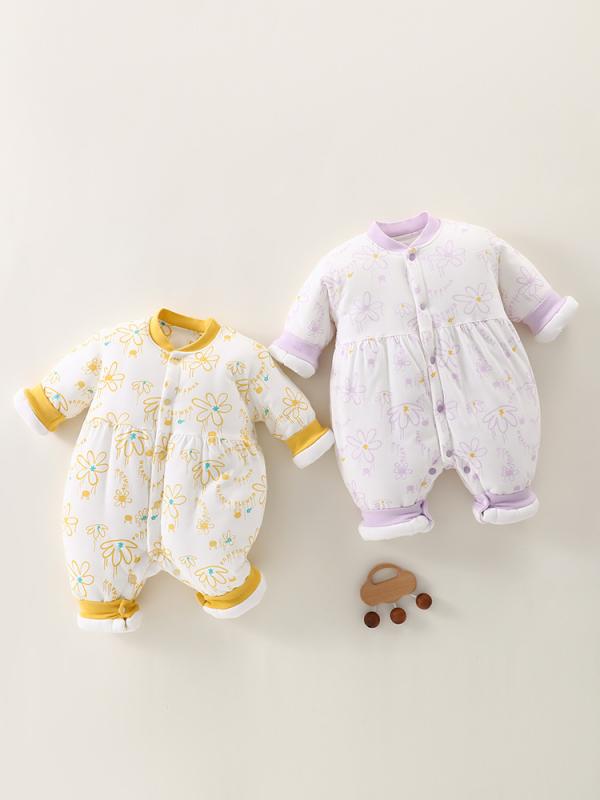 ベビー 新生児 オールインワン 長袖 厚手 コットン 冬用 男の子 女の子 クローリング服 無縫製 プリン..