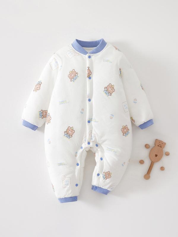 ベビー服 ロンパース 男の子 女の子 新生児 綿100 長袖 厚手 保温性 綿入り 秋冬 外出着 クローリング服 柔らかい素材 シングルボタン ..