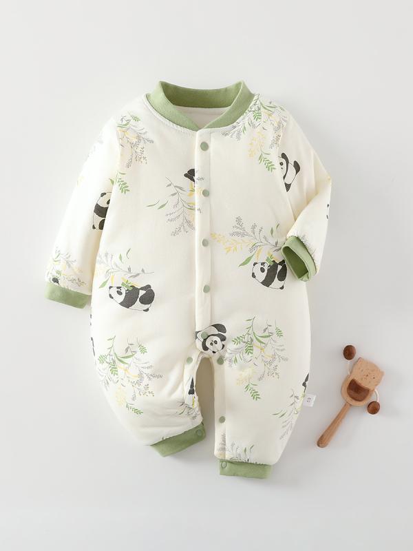 ロンパース 男の子 女の子 ベビー 長袖 綿 厚手 秋冬 暖か 保暖 カジュアル かわいい 動物 プリント 緑..