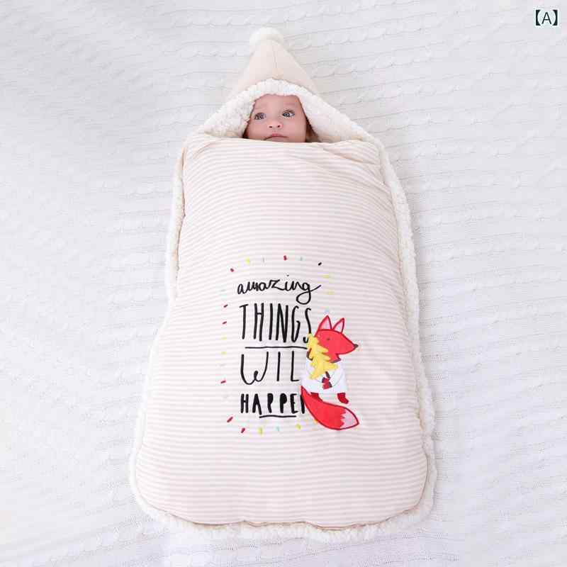 抱っこ毛布 ベビー 男の子 女の子 新生児 赤ちゃん びっくり防止 スリーピングバッグ 秋冬 コットン ラムウール 合成繊維 腹部保護 柔らか 暖か かわいい 動物柄 狐 猫 兎