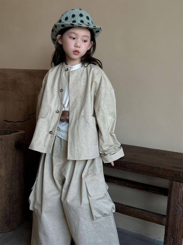 女の子 韓国 おしゃれ ワーク セット 秋 無地 ゆったり 長袖 ロングパンツ コットン 柔らかい トレンド..