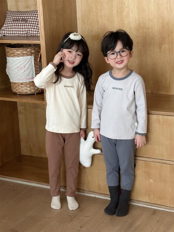 子供 パジャマ 男の子 女の子 冬 保温 厚手 カジュアル ルームウェア セット ブラウン グレー ポリエス..