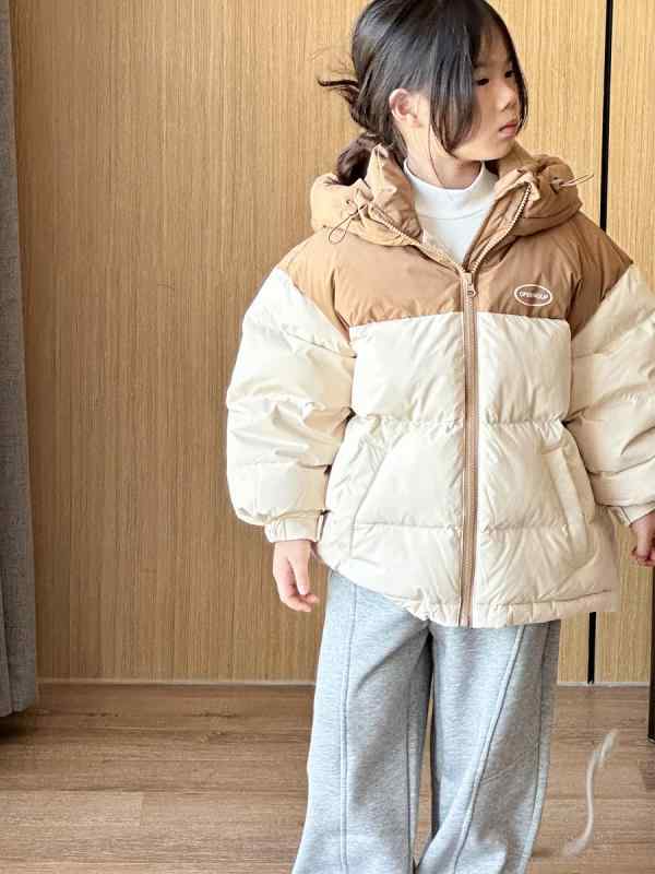 キッズ ダウンジャケット 男の子 女の子 親子 厚手 フード付き 長袖 ジップアップ 切り替え コントラス..