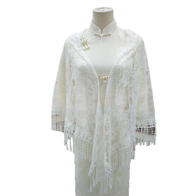 レディース ショール エスニック レース 薄手 夏 白 刺繍 ポリエステル 装飾 肩掛け ストール ガウン ..