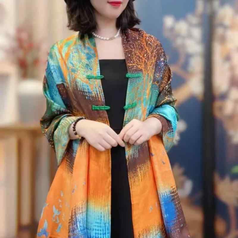 レディース ショール UVカット サテン 刺繍 花柄 エスニック 春夏秋 中長 ビーチタオル 旅行 リゾート ..