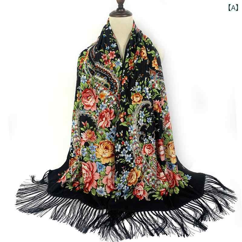 エスニック ストール レディース チャイナドレス 肩掛け 花柄 コットン プリント フリンジ 中長 保温 ..