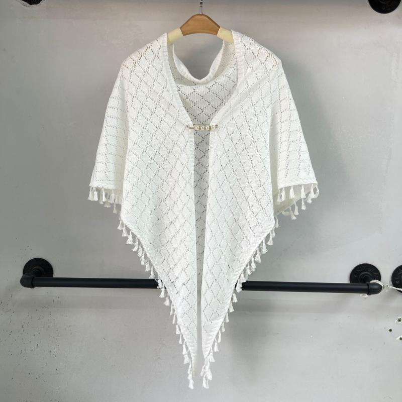 ショール レディース レトロ フリンジ アイボリー 三角 厚手 ロング チャイナドレス アウター 春夏 チェック 刺繍 装飾 エスニック シンプル おしゃれ 優雅