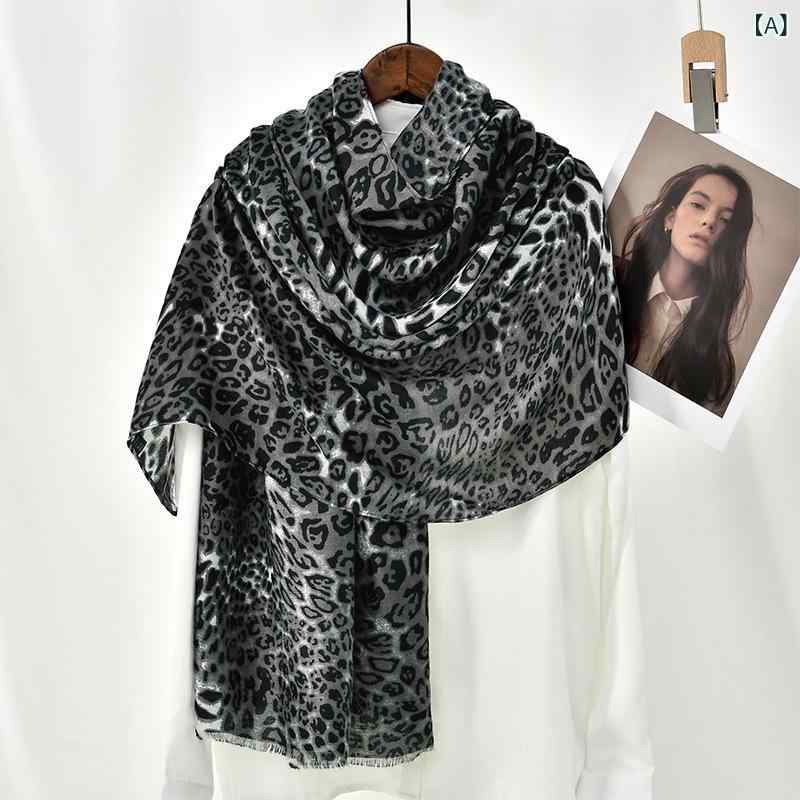 レディース スカーフ ストール ショール ヒョウ柄 切り替え サテン ロング ヘッドスカーフ オールシー..