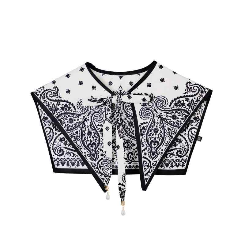 レディース ショール フレンチ レトロ パール ペンダント 油画風 リボン 付き 春夏秋 薄手 フェイクカ..