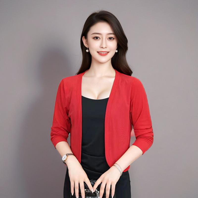 レディース 接触冷感 薄手 カーディガン UVカット 日除け 無地 ショール 春夏秋 赤 白 黒 おしゃれ エレガント フェミニン 軽量 ポリエステル スタイリッシュ