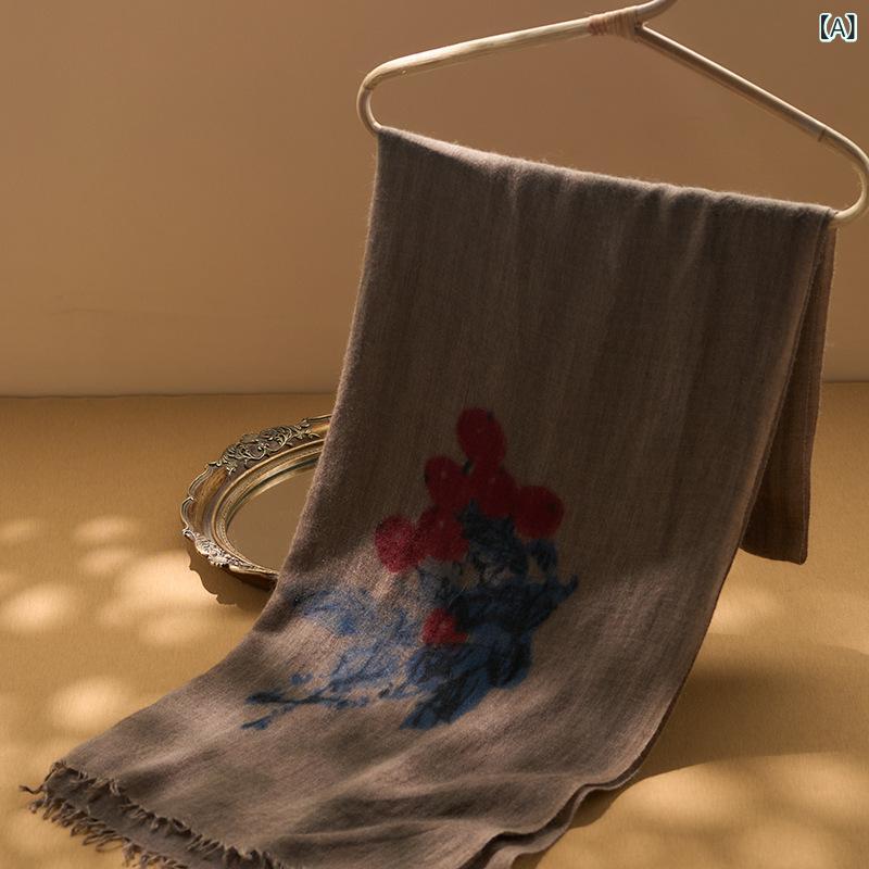 レディース ショール ニット 両面 手描き 配色 柔らか 保温 シンプル カジュアル 上品 おしゃれ ロング タッセル ふんわり 秋冬 ブラウン グレー 普段使い