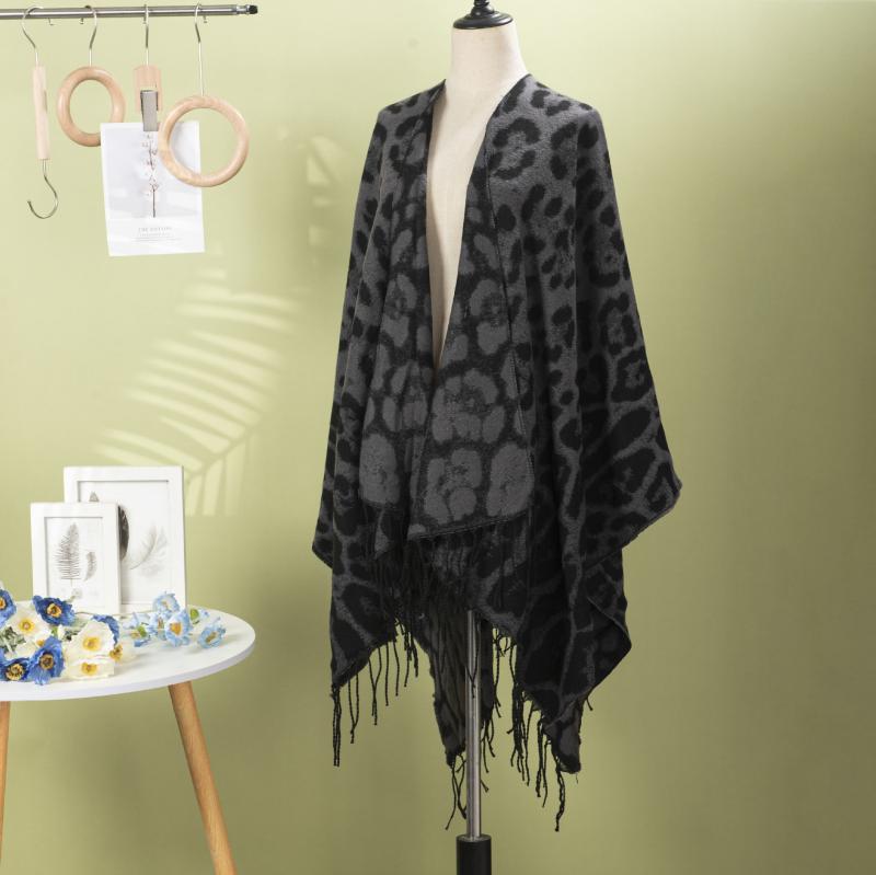 メンズ レディース 花柄 フリンジ ショール ニット スカーフ スリット 油絵風 ケープ ポンチョ アウタ..