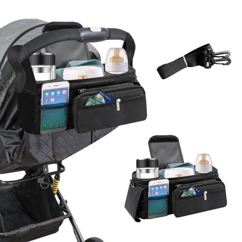ベビーカー 置物袋 掛け袋 ママバッグ ミルクボトル 保温 収納ポーチ 多機能 男の子 女の子 黒 オック..