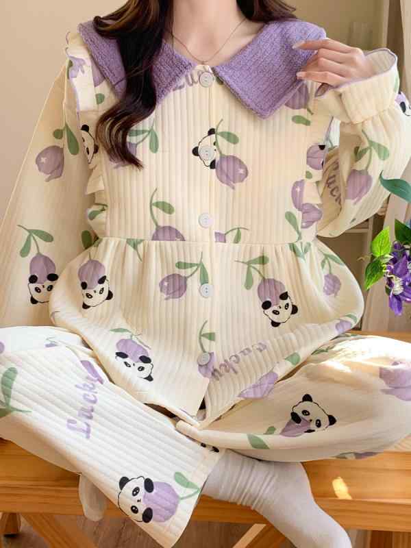 授乳服 産後 暖かい 妊婦 パジャマ セット 長袖 長パン 綿素材 接触冷感 秋 カジュアル かわいい 柄 ピ..