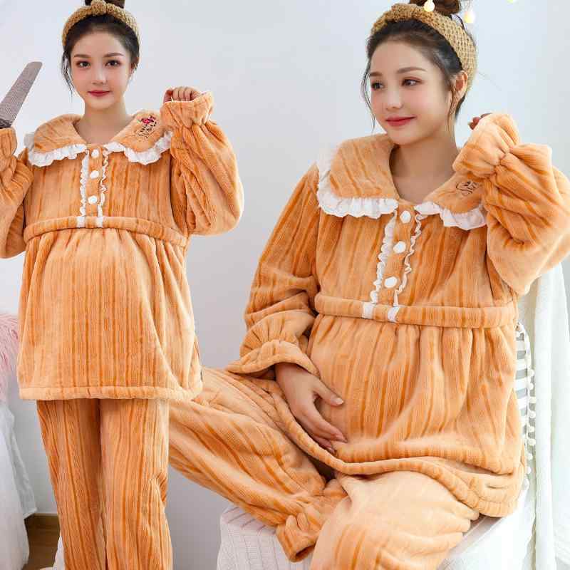 妊婦 パジャマ 秋冬 フランネル 厚手 産後 授乳 暖かい 長袖 ロングパンツ セット コーラルフランネル ..