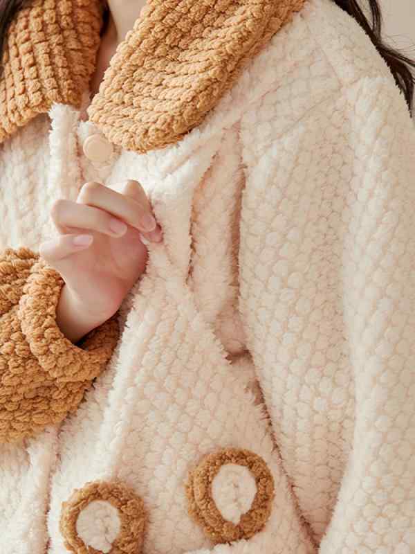 妊婦 パジャマ 秋冬 コーラルフリース 厚手 産後 授乳服 長袖 長パンツ セット かわいい カートゥーン 柄 ポリエステル 室内着 ゆったり