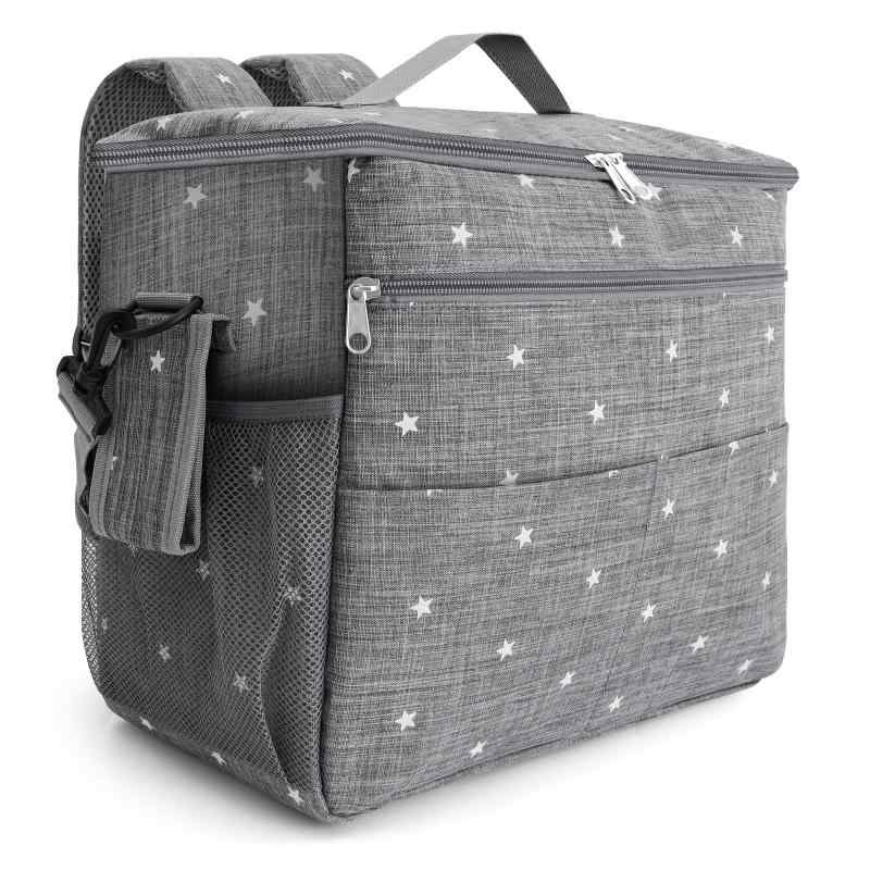 ママバッグ 多機能 携帯 ベビー バックパック ベビーカー 収納 防水 オックスフォード布 グレー 幾何学..