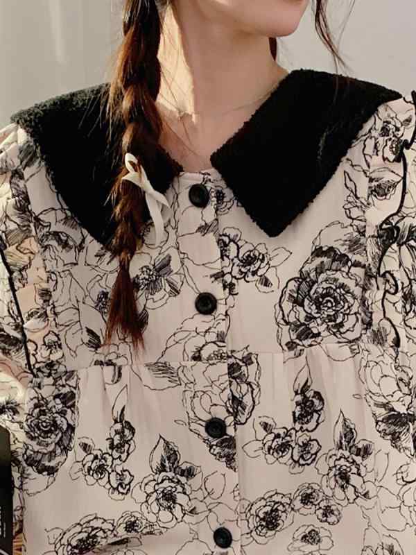 パジャマ マタニティ 妊婦 授乳 ワンピース ドレス 秋冬 厚手 コットン ポリエステル 混紡 長袖 ロング..