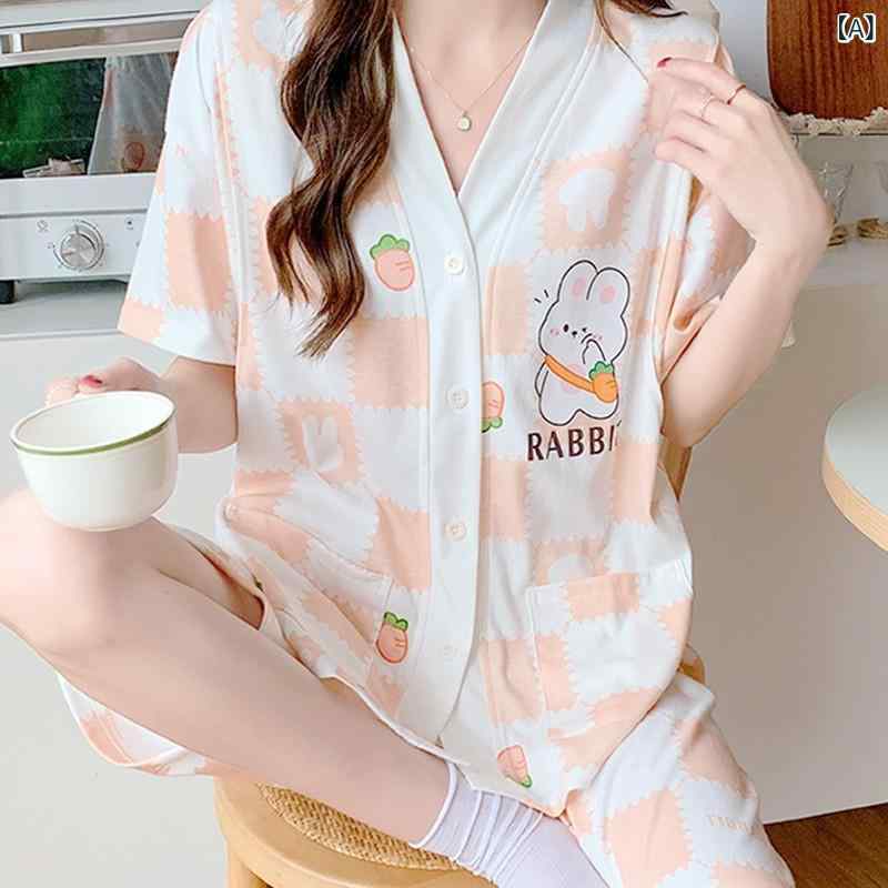 授乳パジャマ 妊婦 レディース 夏 薄手 綿 半袖 トップス ショートパンツ セット かわいい カートゥー..