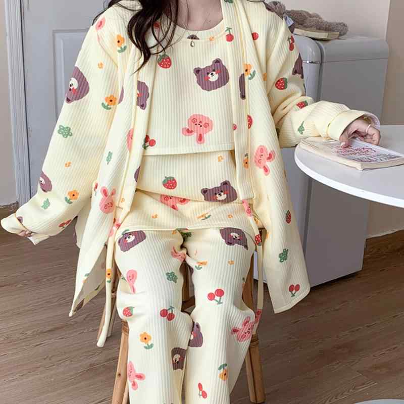 マタニティ 授乳パジャマ レディース 秋冬 厚手 純コットン セット 長袖 長パンツ ホームウェア かわい..