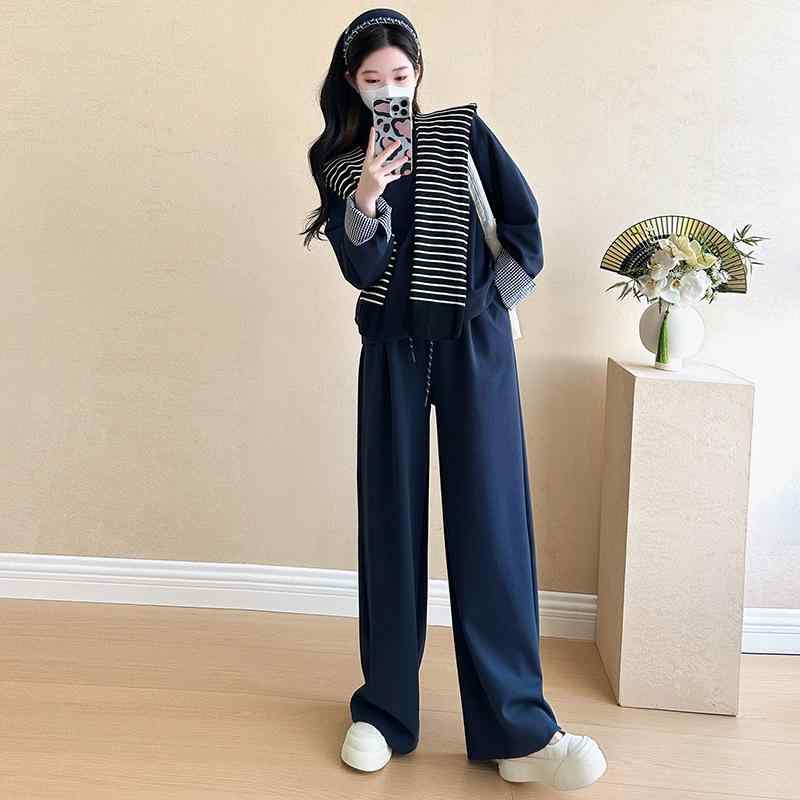 マタニティ 秋冬 ゆったり ルーズ シルエット 長袖 スウェット スカート ワイドパンツ セット リラック..