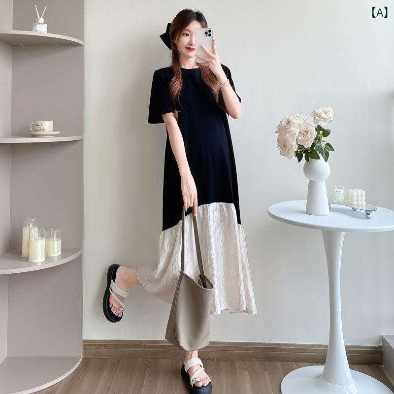 ワンピース 妊婦 夏 ゆったり 中長丈 七分袖 コットン ピンカラー フィッシュテール 大きいサイズ 高級..