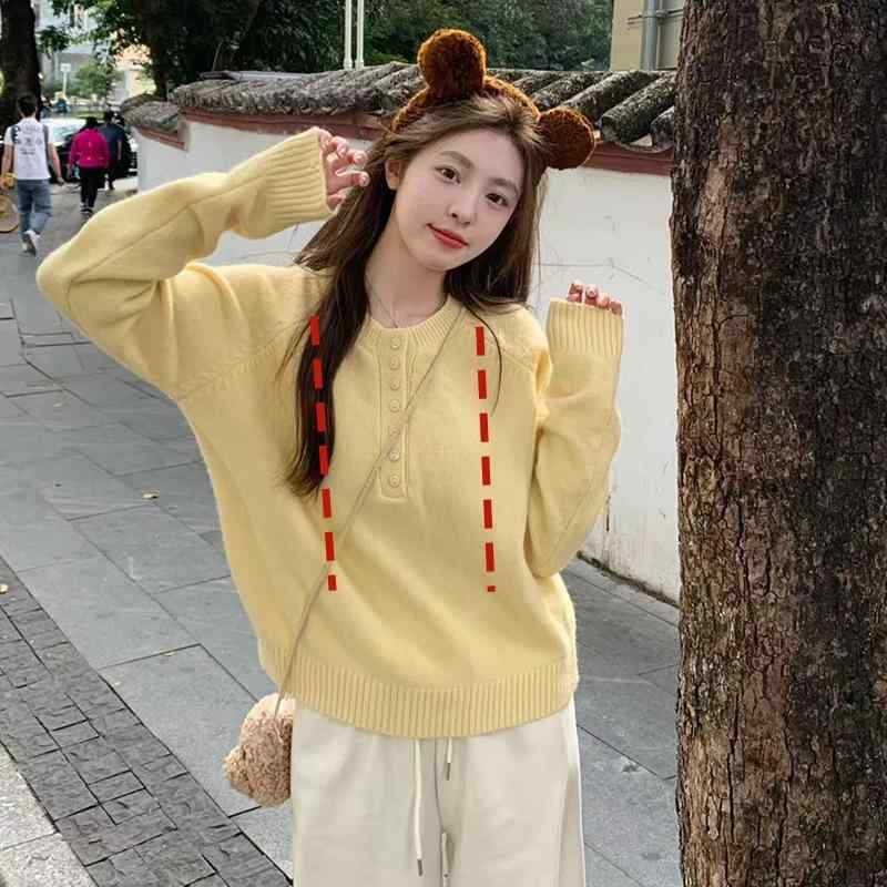 授乳服 レディース 秋冬 長袖 ニットセーター パンツ セット ゆったりシルエット ストリート カジュアル おしゃれ イエロー ピンク 外出 ママ 無地 ウール混 暖か 普段使い 授乳