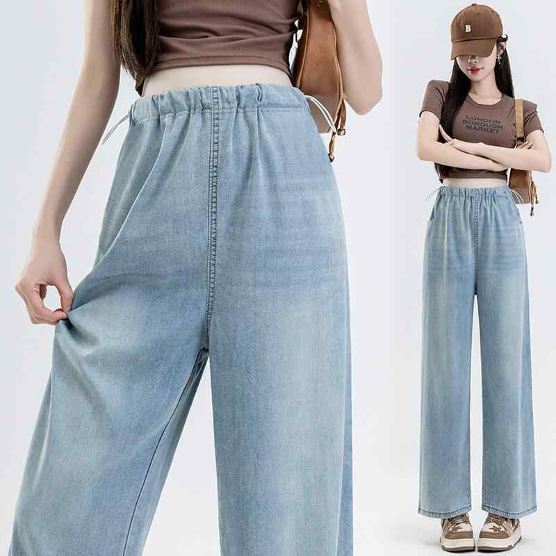 マタニティ レギンス 夏 デニム 薄手 テンセル ゆったり ハイウエスト ドローストリング 伸縮 カジュア..