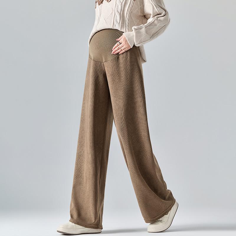 マタニティパンツ 冬用 トコ腹 ワイドレッグ 長パン 厚手 暖かい コットン混 ストレッチ ルーズフィッ..