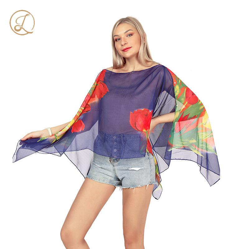 ショール 夏用 花柄 プリント スカーフ ビーチタオル 日焼け防止 ストール ポリエステル 通勤 ファッシ..