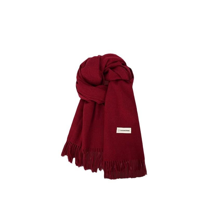 マフラー ロング ニット 刺繍 暖か ポリエステル繊維 赤 ワインレッド 秋冬 かわいい フェミニン 日韓..