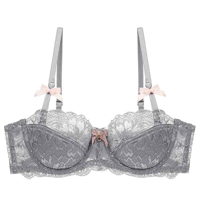 レディース ブラジャー 夏 セクシー レース ハーフカップ 薄型 ナイロン 伸縮性 通気性 リフトアップ ボリュームダウン 下垂防止 大きめサイズ 白 グレー 黒