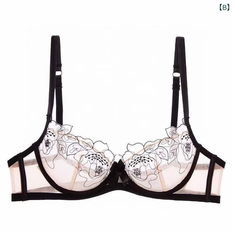 おうち健康生活のブラジャー レディース レース 小胸 寄せ集め 3/4カップ 薄型カップ 固定肩ストラップ 後ろダブルフック 赤 肌色 黒 シースルー セクシー スタイル｜アングル3
