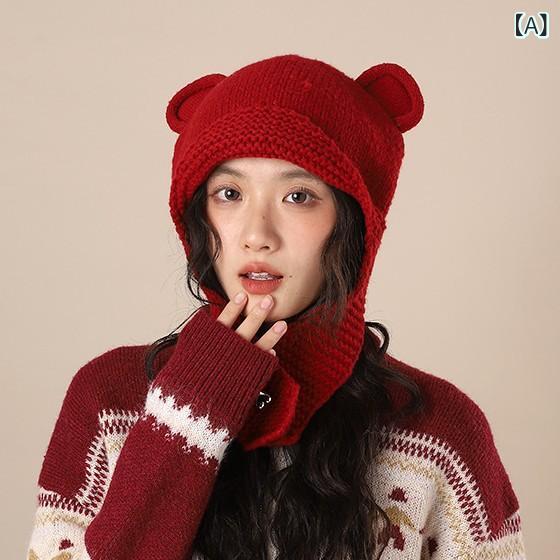 ニット帽 メンズ レディース かわいい クマ耳 耳当て 暖か 防風 秋冬 韓国 カートゥーン スイート ポリ..