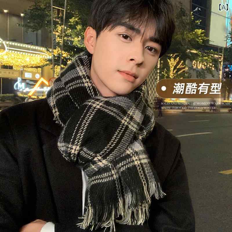 マフラー メンズ レディース 冬 チェック柄 保暖 ポリエステル 百搭 通勤 黒 ワインレッド 青 ファッシ..