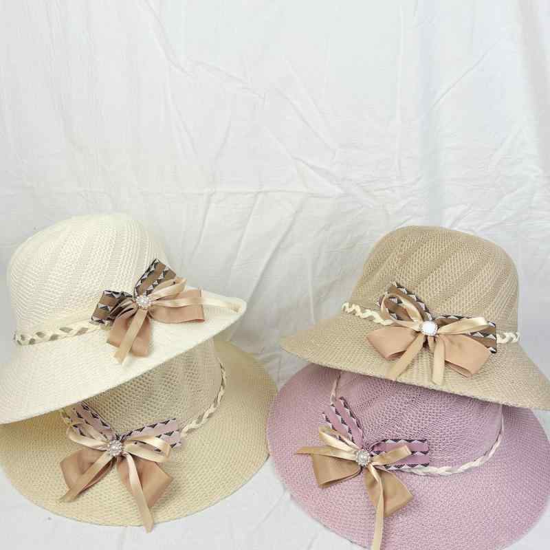 サンハット レディース 春夏 カジュアル おしゃれ 防紫外線 広いつば 蝶結び 麦わら風 アクリル アイボ..