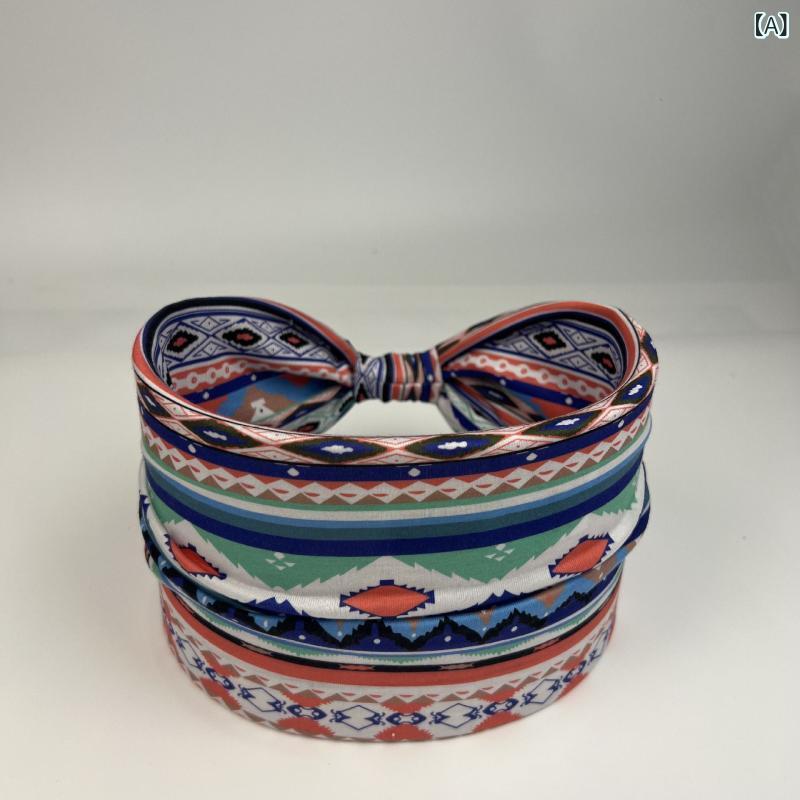 ヘッドバンド レディース ボヘミアン エスニック ワイド 伸縮性 吸汗 ヨガ 運動 ファッション ヘアアク..