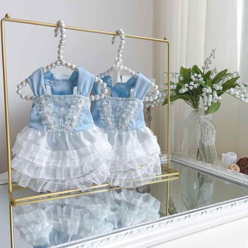 かわいい ペット ファッション プリンセス ドレス スカート 犬 猫 パーティー 宮廷風 春夏 ブルー おし..